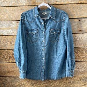 Wrangler Retro Denim Western Pearl Snap Long Sleeve Shirt Women’s Size Large